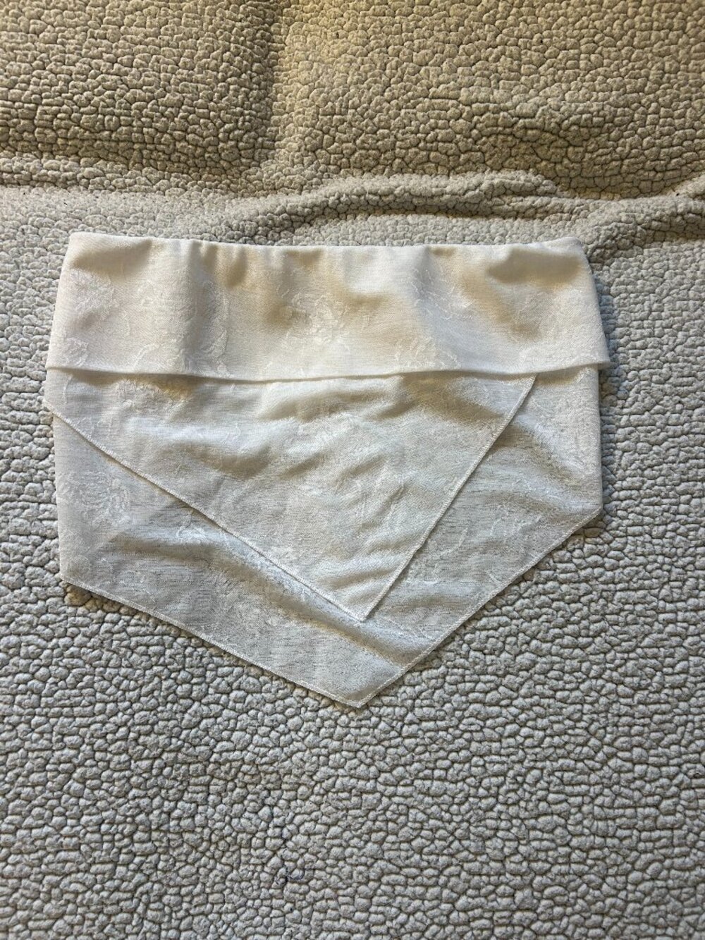 Typa Gal -- white strapless going out top, asymmetrical cut, flower design